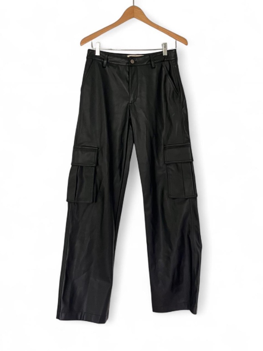 Vintage Havana Black Faux Leather Cargo Trousers